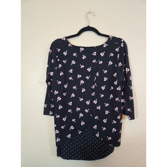 J.Jill Women's Black Floral Print Round Neck 3/4 Sleeve‎ Blouse Top Size Medium - Picture 2 of 6